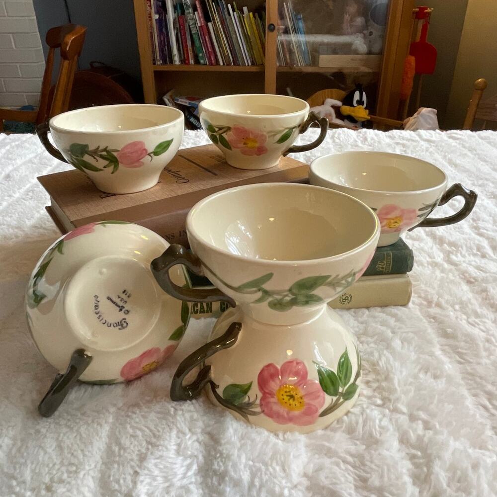 FRANCISCAN teacups set of 6 Desert Rose ceramic hand painted USA backstamp
